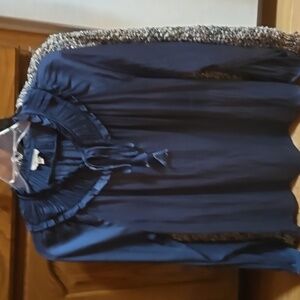 Blue tie front blouse from Mystree, soft open bottom long sleeve,size M